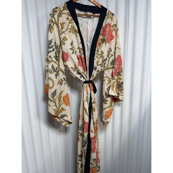 Bonnjournée Floral Kimono Robe Belt Longline Lightweight Duster Bell Sleev SZ SM - Picture 1 of 12